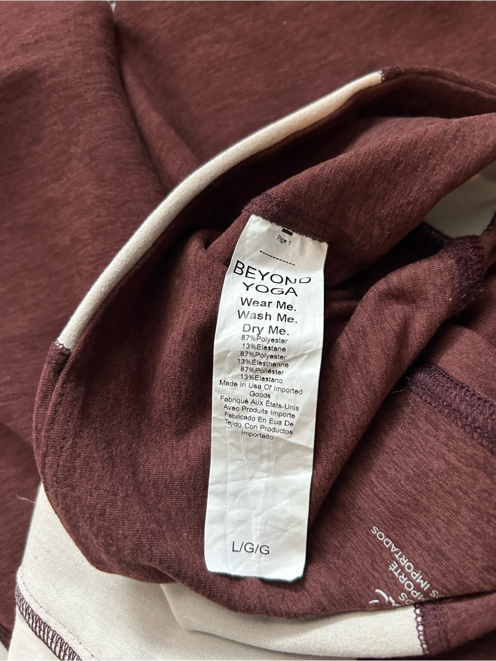 Beyond Yoga Space Dye Maroon and Cream Color block Leggings - Picture 4 of 4